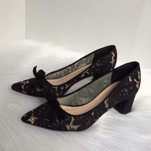 Kate Spade New York block heels laced bow black
